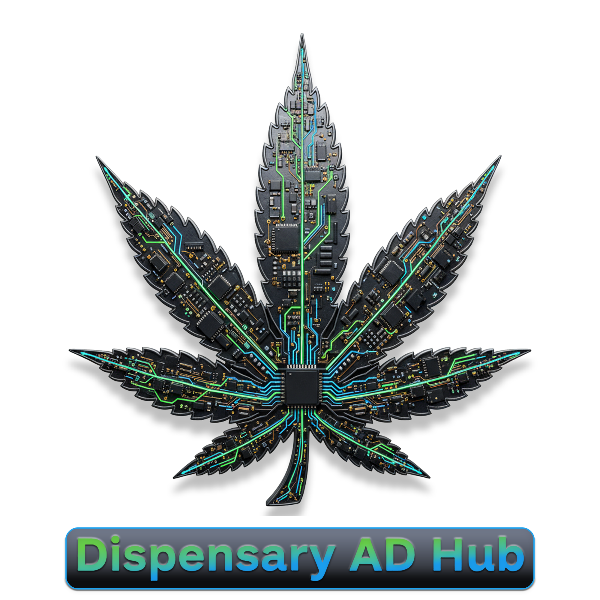 Dispensary Ad Hub motherboard leaf logo